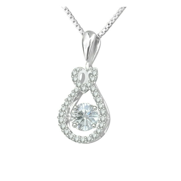 1 Ct Dancing Round Diamond Pear Shape Pendant Necklace with Chain 